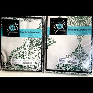 Ivory and dark green “Brand new blackout  curtains” from Amazon. 2 panels 50x96